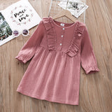 Toddler Girl Flounced Long Ruffle-sleeve Solid Dress