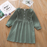 Toddler Girl Flounced Long Ruffle-sleeve Solid Dress