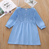 Toddler Girl Flounced Long Ruffle-sleeve Solid Dress