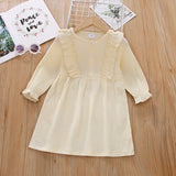 Toddler Girl Flounced Long Ruffle-sleeve Solid Dress