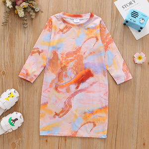 Toddler Girl Tie Dye Long sleeve Shift Dress