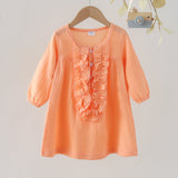 Toddler Girl Ruffle Button Design Long sleeve Solid Dress