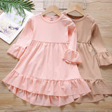 Toddler Girl Long-sleeve Bell sleeves Solid High Low Dress