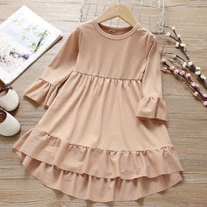 Toddler Girl Long-sleeve Bell sleeves Solid High Low Dress