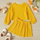 2-piece Toddler Girl Solid Cable Knit Sweater and Skirt Set