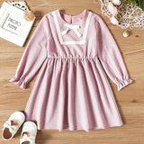 Toddler Girl Round-collar Glitter Bowknot Decor Ruffle-sleeve Dress