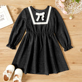 Toddler Girl Round-collar Glitter Bowknot Decor Ruffle-sleeve Dress