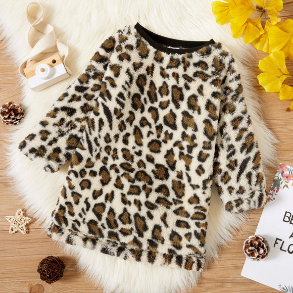 Toddler Girl Leopard Print Fuzzy Dress