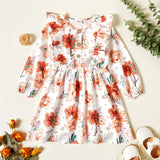 Toddler Girl Floral PrintSolid Ruffle Button Design Long-sleeve