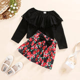 2-piece Toddler Girl Polka dots PulloverFlounce Pompom Design Top  and Bowknot Design SolidFloral Print Skirt Set