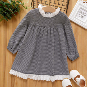 Toddler Girl Houndstooth Schiffy Collar Hem Long-sleeve Dress