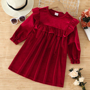 Toddler Girl Flounce Long-sleeve Velvet Dress