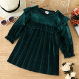 Toddler Girl Flounce Long-sleeve Velvet Dress