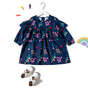 Toddler Girl Floral Print Flounce Long-sleeve Dress