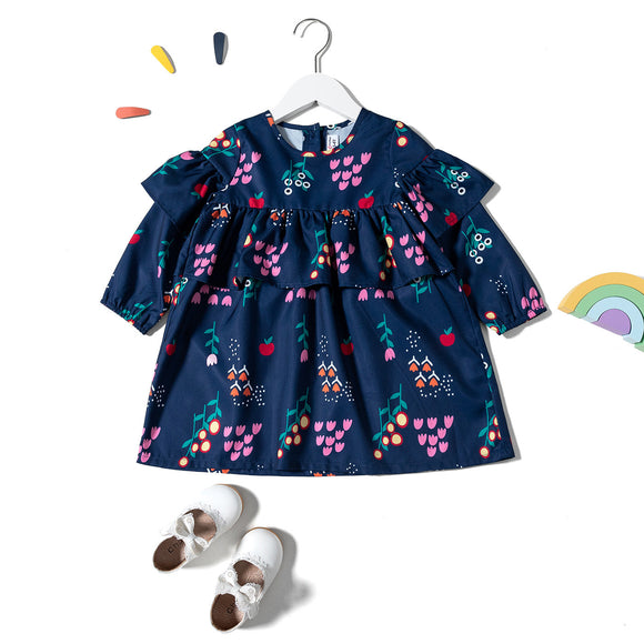 Toddler Girl Floral Print Flounce Long-sleeve Dress