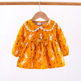 Toddler Girl FloralRabbit Print Lace Design Doll Collar Bowknot Long-sleeve Dress