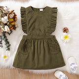 Toddler Girl Ribbed Ruffled Back Button Design Sleeveless Dress