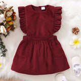 Toddler Girl Ribbed Ruffled Back Button Design Sleeveless Dress