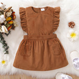 Toddler Girl Ribbed Ruffled Back Button Design Sleeveless Dress