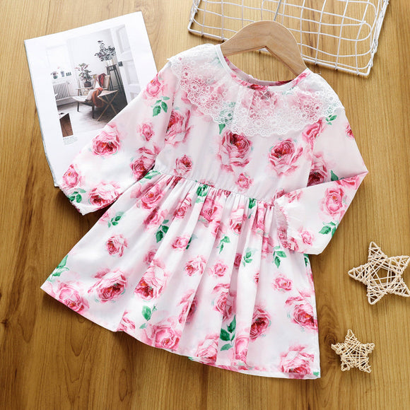 Toddler Girl Schiffy Flounce Floral PrintSolid Long-sleeve Dress