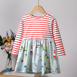 Toddler Girl Striped Floral PrintAnimalBuilding Stitching Long-sleeve Dress