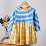 Toddler Girl Striped Floral PrintAnimalBuilding Stitching Long-sleeve Dress