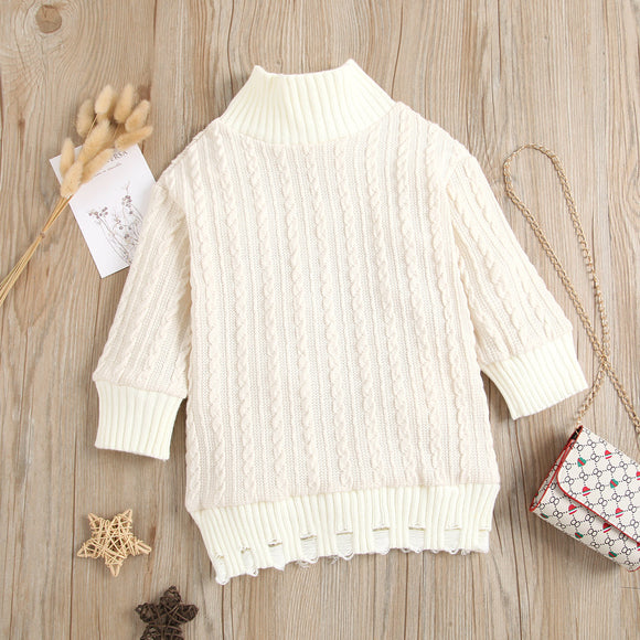 Toddler Girl Turtleneck Distressed Hem Cable Knit Dress