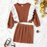 2-piece Toddler Girl Schiffy Design Cable Knit Top and Slit Skirt Set