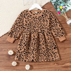 Toddler Girl Leopard Print Fuzzy Long-sleeve Dress