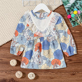 Toddler Girl Floral Print Lace Design Long-sleeve Dress