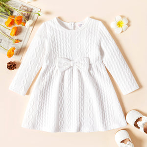 Toddler Girl Bowknot Design Cable Knit Long-sleeve Solid Dress