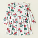 Toddler Girl Floral Print/Solid Flutter Long-sleeve Dress