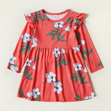 Toddler Girl Floral Print/Solid Flutter Long-sleeve Dress