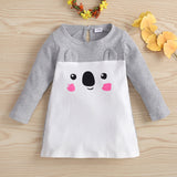 Toddler Girl Cat Pattern Ear Design Colorblock Ribbed Long-sleeve Dress