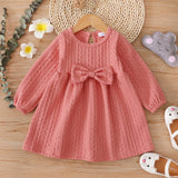 Toddler Girl Bowknot Design Cable Knit Long-sleeve Solid Dress