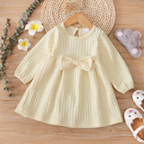 Toddler Girl Bowknot Design Cable Knit Long-sleeve Solid Dress