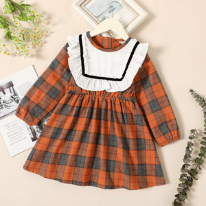 Toddler Girl Ruffled Colorblock Plaid Long sleeve Dress