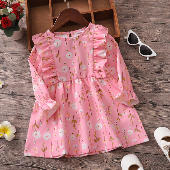 Toddler Girl Ruffled Floral Print Long-sleeve Dress