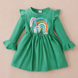 Toddler Girl DinosaurRainbow Letter Print Ruffled Bell sleeves Dress