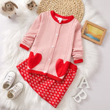 2-piece Toddler Girl Heart Pattern Button Design Jacket and Floral Embroidered Skirt Set