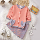 2-piece Toddler Girl Heart Pattern Button Design Jacket and Floral Embroidered Skirt Set