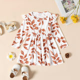 Toddler Girl Leaf Print Ruffled Long-sleeve Dress