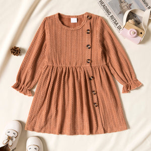 Toddler Girl Button Design Solid Cable Knit Dress