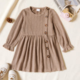 Toddler Girl Button Design Solid Cable Knit Dress