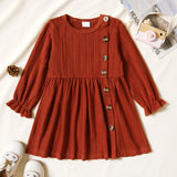 Toddler Girl Button Design Solid Cable Knit Dress