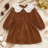 Toddler Girl Doll Collar Button Design Long-sleeve Dress