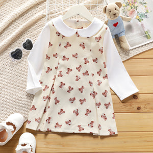 Toddler Girl Doll Collar Bear Print Long-sleeve Dress