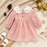 Toddler Girl Doll Collar Button Design Long-sleeve Dress