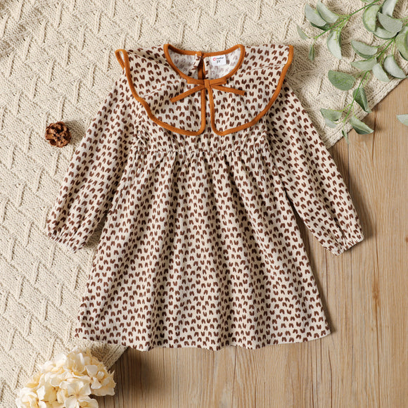 Toddler Girl Heart Print Bowknot Design Long-sleeve Dress