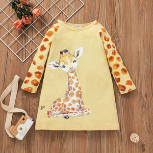 Toddler Girl Animal Giraffe Print Long sleeve Tee Dress